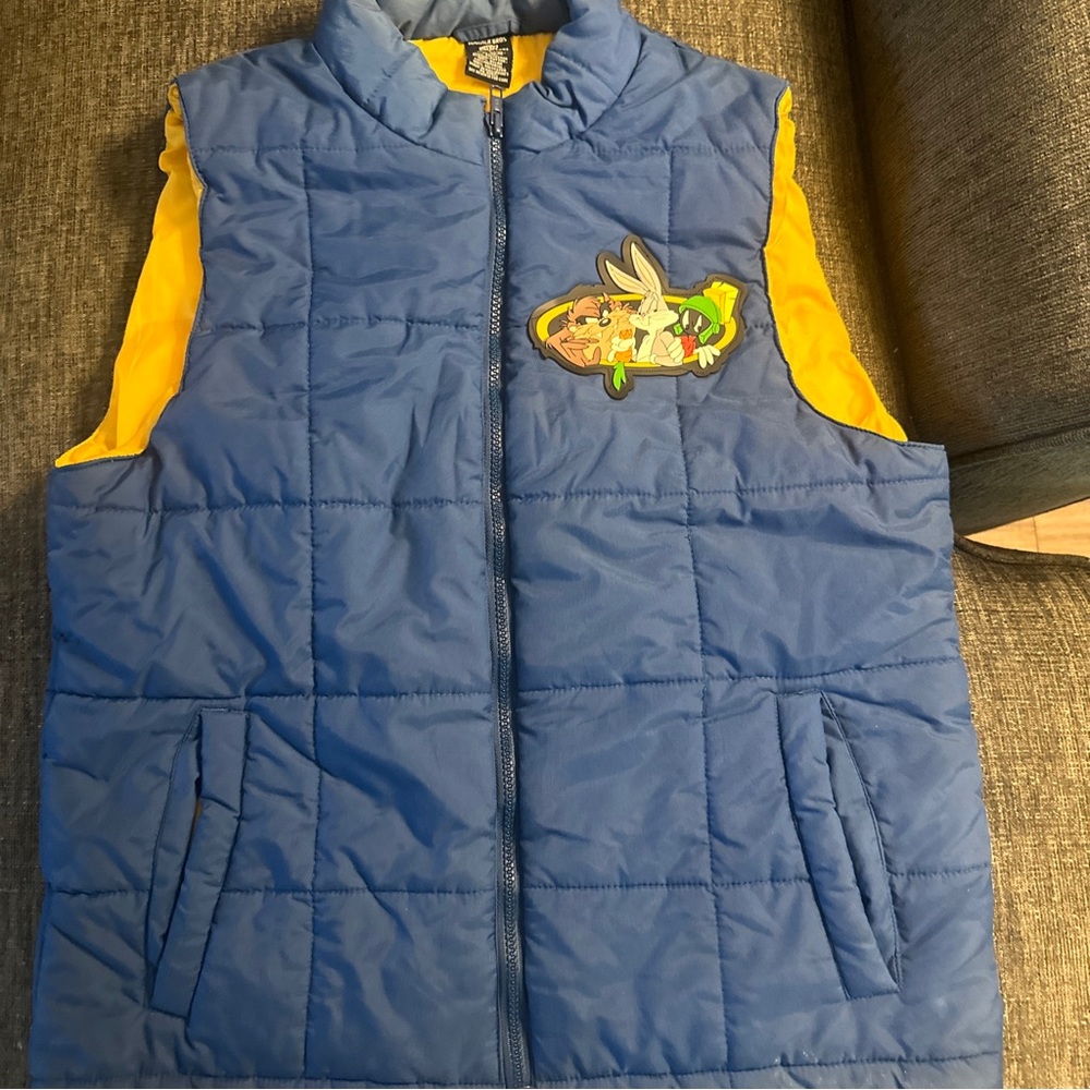 Warner Brothers Mens Vest Winter Coat Logo Blue Size small